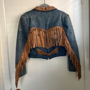 Vintage denim and leather fringe jacket